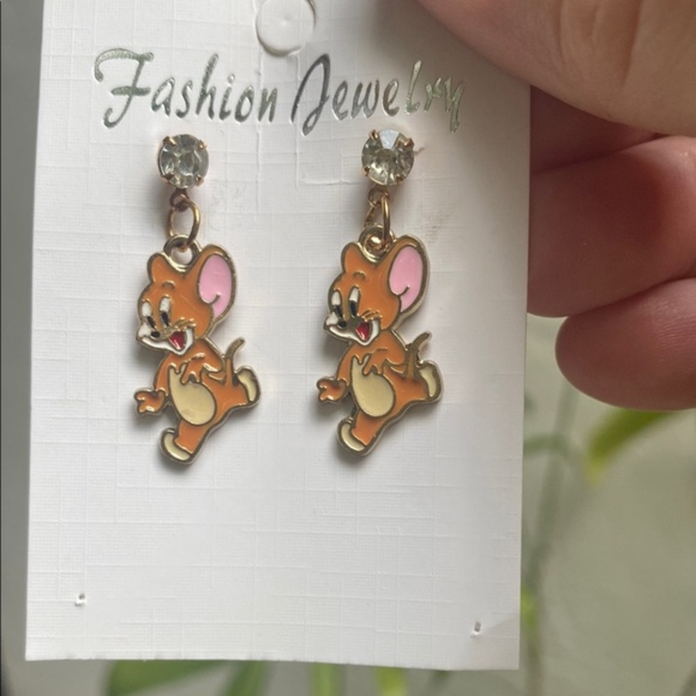 Cartoon Character Earrings with Gold Accents